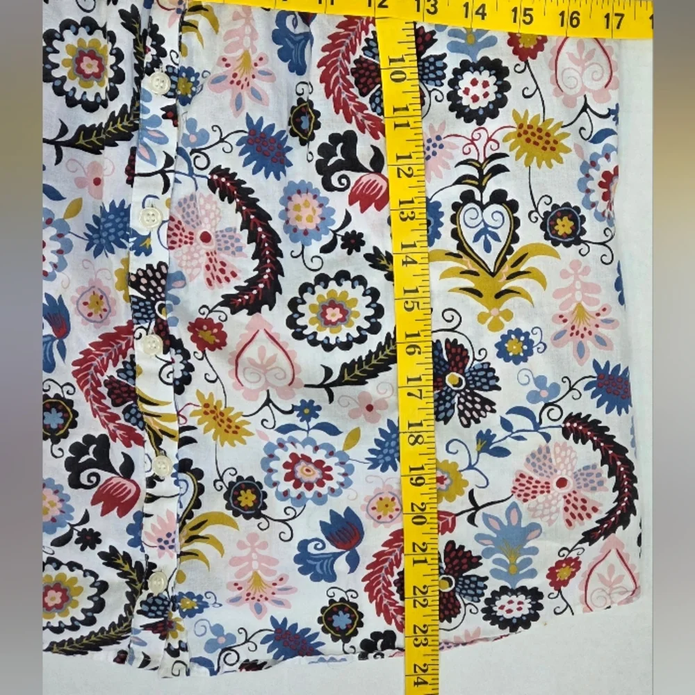Boden Smocked Yoke Cotton Blouse Womens Size 6 Multi Ornamental Garden Print